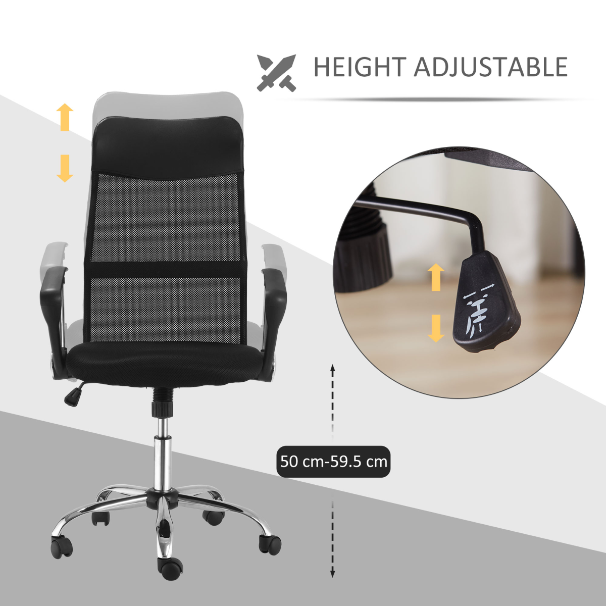 HOMCOM High Back Mesh Executive Office Chair with Faux Leather Top – Black Ergonomic Desk Chair