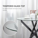 HOMCOM Round Clear Glass Side Table with Crossed Black Metal Legs – Modern Living Room and Bedroom Table