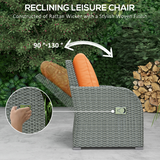 Outsunny 6-Piece Padded Rattan Garden Sofa Set with 3-Seater Sofa, 2 Reclining Armchairs, 2 Footstools & Table – Orange