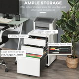 Vinsetto Mobile Vertical 3-Drawer Lockable Metal Filing Cabinet with Wheels – Under-Desk Office Storage