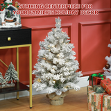 HOMCOM 3ft Artificial Christmas Tree with 50 Warm White LEDs and Concrete Base – Tabletop Festive Decor, Green