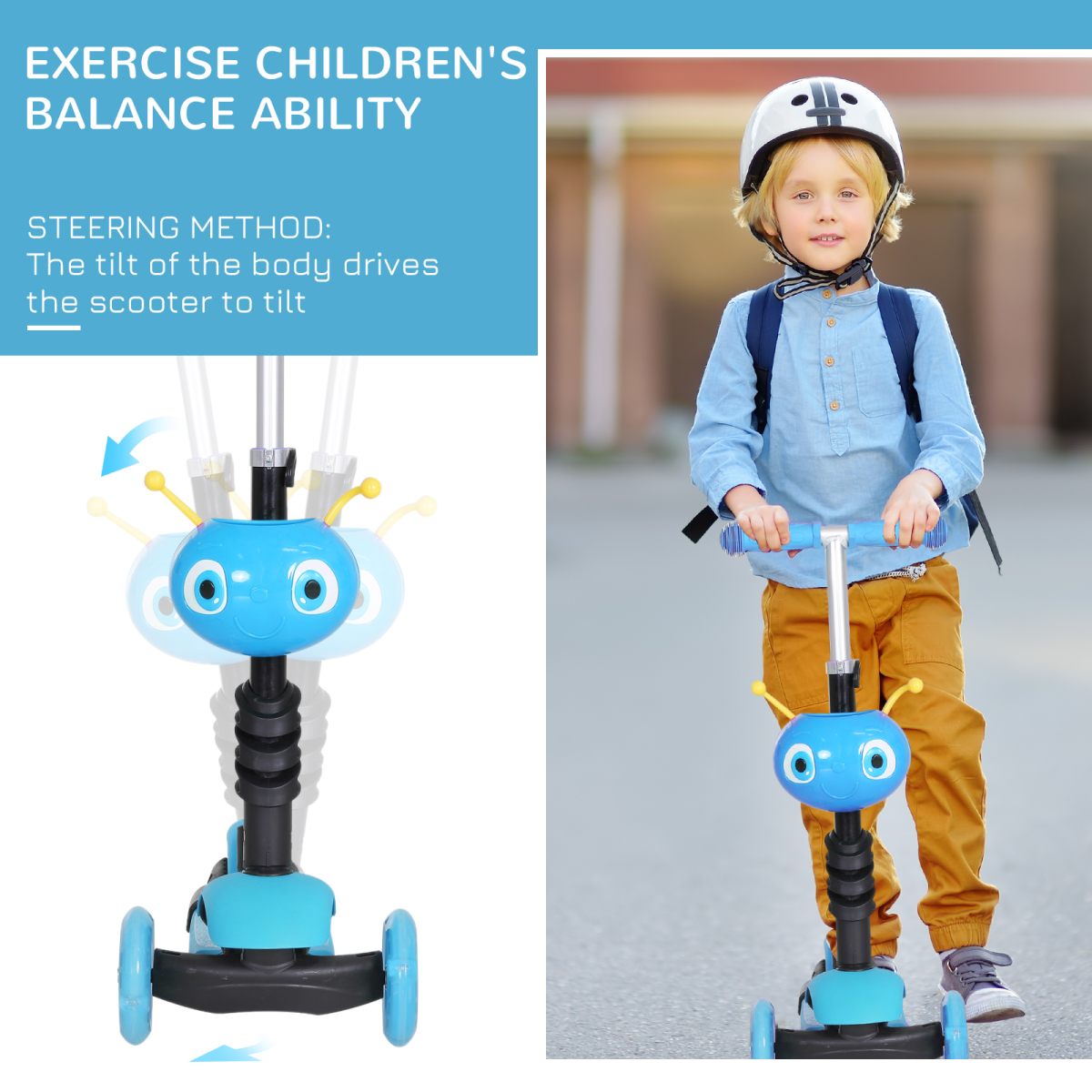 HOMCOM 5-in-1 Kids Kick Scooter with 3 Wheels, Removable Seat and Lean-to-Steer – Ages 1-8 Toddler Walker