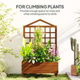 Outsunny Wooden Garden Planter with Trellis & Fabric Liner Bag – Fir Wood Climbing Plant Planter, Brown