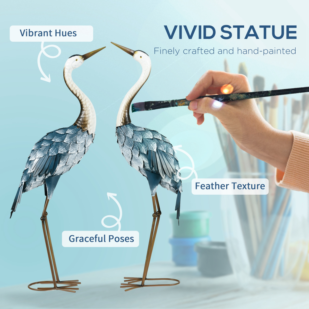 Outsunny Steel Crane Garden Ornaments – 2 Pcs, Multi-Colour