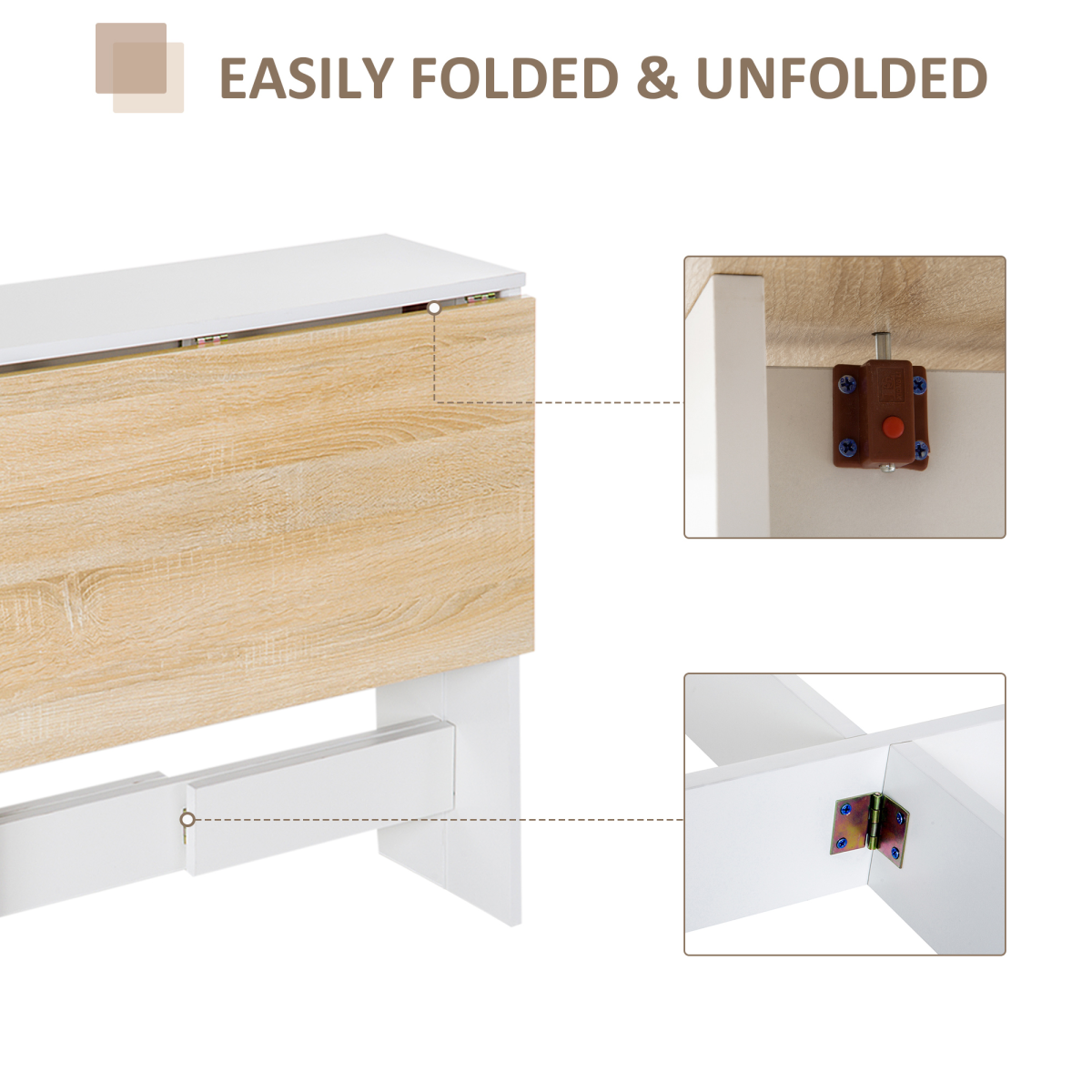 HOMCOM Folding Drop Leaf Dining Table for 6 with X-Shaped Base – Space Saving Dining Desk, Oak White