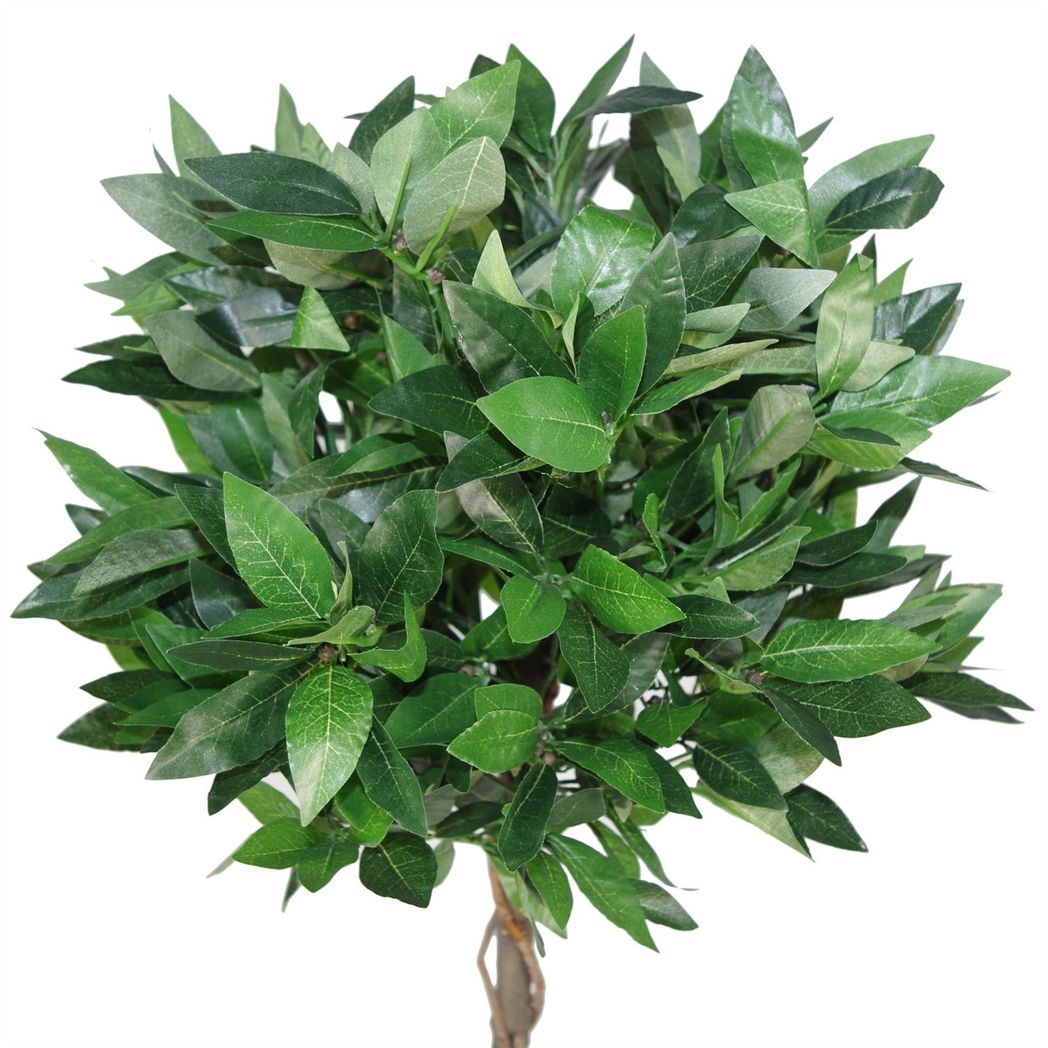 Artificial Topiary Bay Laurel Ball Tree with Plain Natural Trunk, 120cm (4ft) – Potted Entrance Plant