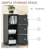 Rolling Storage Cabinet with 3 Compartments, Metal Doors and Wheels – Industrial Mobile File Cabinet, Black