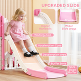 AIYAPLAY 7-in-1 Toddler Slide Set with Swing Seat, Basketball Hoop and Tunnel – Frog Theme Playset, Pink