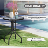 Outsunny Round Metal Garden Table with Tempered Glass Top, 60cm x 70cm H, Black