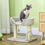 Plush Cat Tree with Sisal Scratching Post, Top Perch & Hanging Toy Balls – Compact Cat Tower, Light Grey