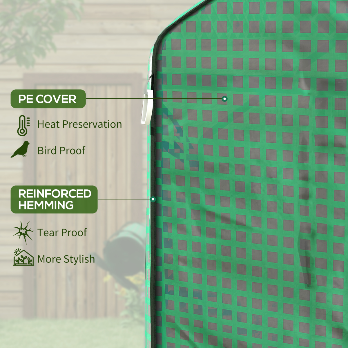 Outsunny Walk-in Greenhouse Replacement Cover with Roll-up Door & Mesh Windows – PE Cover Only, Green