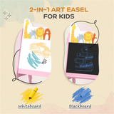 Kids Art Easel with 2-in-1 Blackboard & Whiteboard and Storage Boxes – Children's Drawing Board, Pink