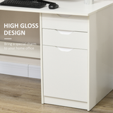 HOMCOM Computer Desk with 3 Drawers, High Gloss Finish & Legroom – Home Office Workstation, White