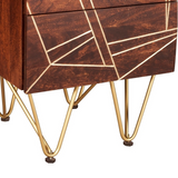 Indian Hub 2 Drawer Side Table with Dark Gold Metal Inlay – Solid Wood Bedside & Sofa Storage