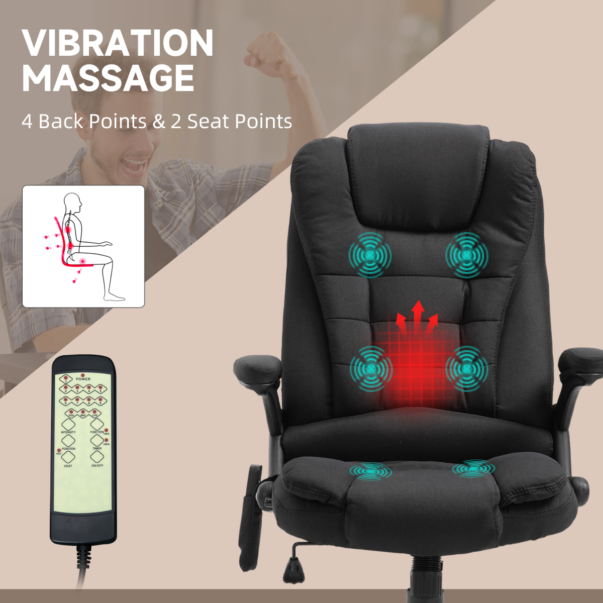 Executive Reclining Office Chair with Heated Massage Points & Relaxing Headrest – 360° Swivel, Black