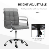 Vinsetto Mid Back PU Leather Office Chair with Armrests and Wheels – Height Adjustable Swivel Desk Chair, Grey
