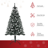 HOMCOM 5ft Artificial Snow-Dipped Christmas Tree with White Berries and Star Topper Branch – Green
