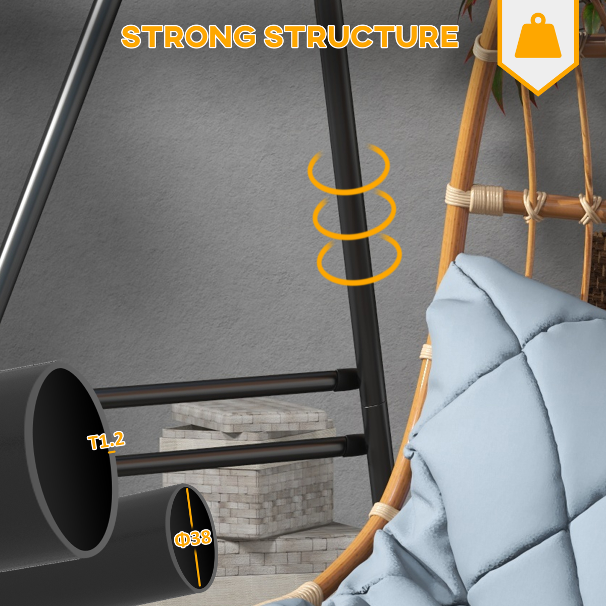 Outsunny Hammock Chair Stand with Solid Steel Frame – Fits Single & Double Connection Points, Black