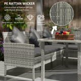 Outsunny 5-Piece Rattan Corner Sofa Dining Set with Glass Table and Footstools – Garden Furniture, Dark Grey