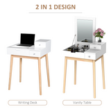 HOMCOM Dressing Table Desk with Flip-Up Mirror & 2 Storage Drawers – Bedroom Vanity and Writing Desk, White