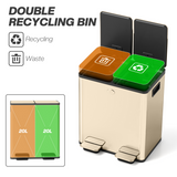 Dual Kitchen Pedal Bin with 2 x 20L Removable Buckets – Stainless Steel Recycling Bin, Gold Tone
