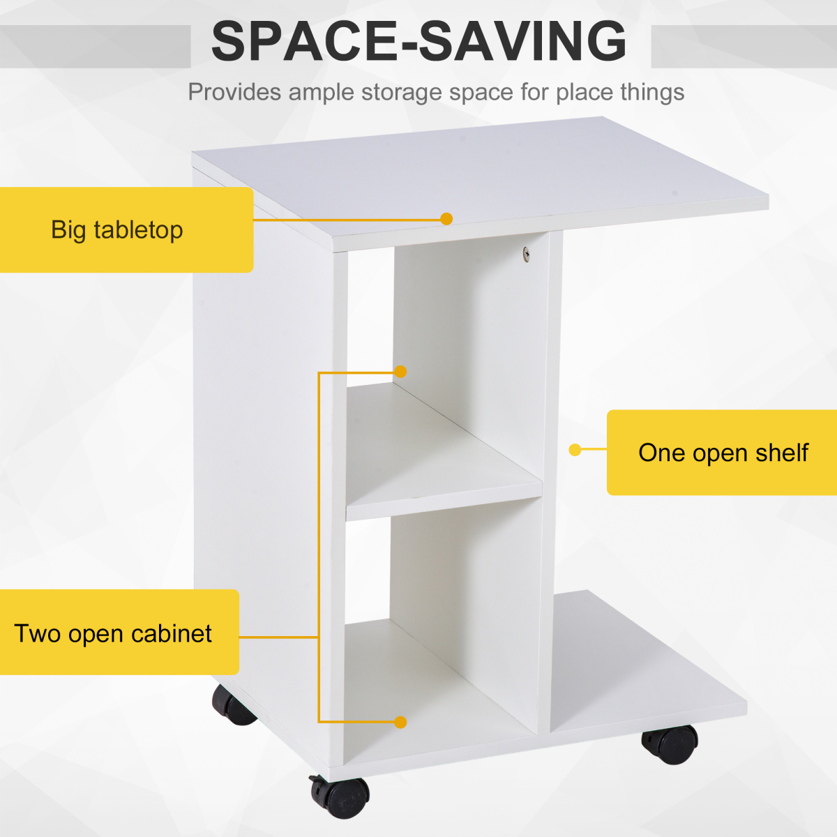 C-Shaped Mobile End Table with 2 Shelves & Wheels – Slide-Under Sofa Side Table, White