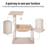 Pawhut Two-Tier Cat Activity Tree with Hammock, Sisal Scratching Posts and Hanging Ball – Kitten Play Tower