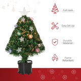 HOMCOM 2ft Pre-Lit Artificial Christmas Tree with Fibre Optic and 60 Warm White LEDs – Tabletop Pot Tree, Green
