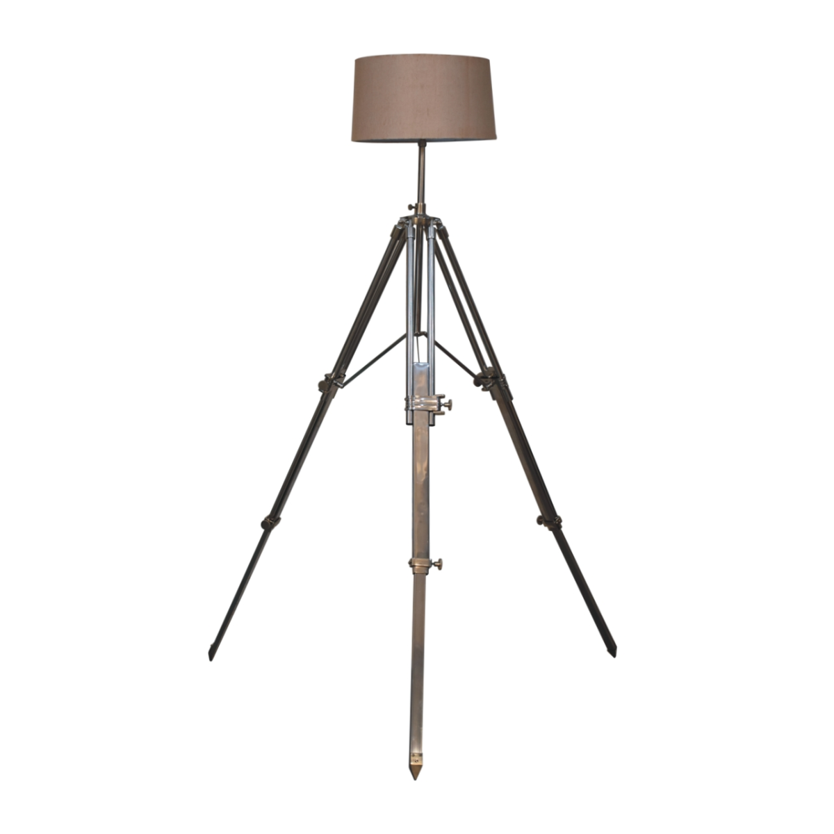 Artisan Furniture Chrome Tripod Table Lamp with Neutral Shade – Contemporary Adjustable Height Lamp