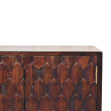 Artisan Furniture Mini Pineapple Carved Walnut Cabinet – Solid Mango Wood, 2 Doors, Nordic Feet, Brown