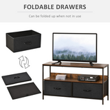 HOMCOM TV Cabinet with 2 Foldable Linen Drawers & Open Shelf – Living Room Media Storage, Rustic Brown