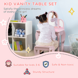 Kids Dressing Table and Stool Set with Mirror and Drawer – Vanity Table for Ages 3-6 Years, Pink