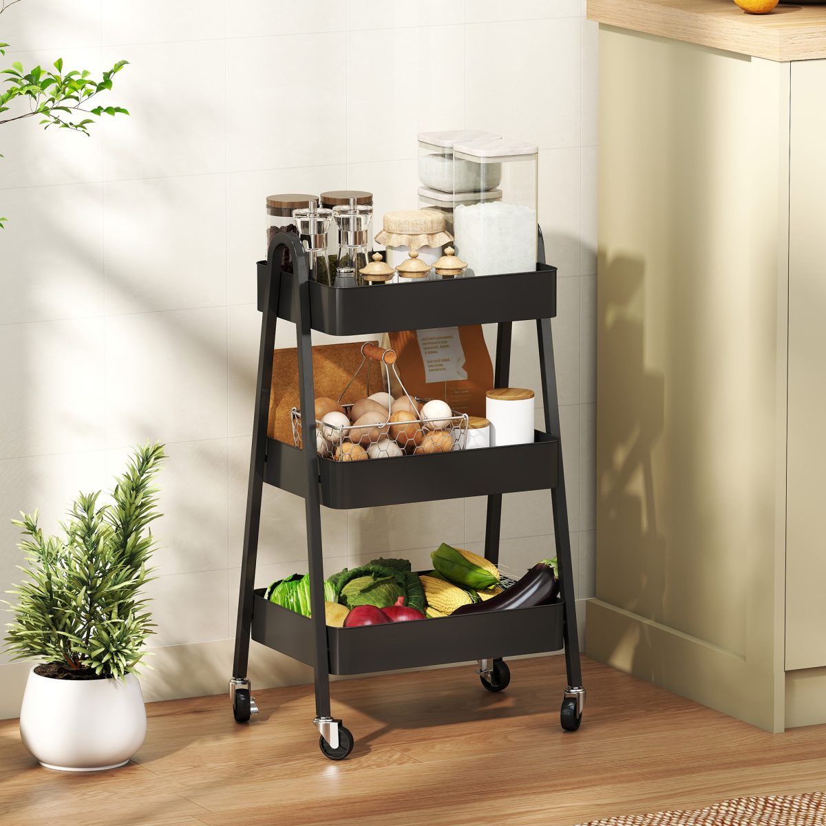 3-Tier Rolling Storage Trolley with Mesh Trays – Kitchen, Bathroom and Craft Room Organiser
