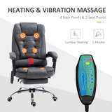 Vinsetto Heated Massage Office Chair with 6 Vibration Points – Reclining Chair with Footrest, Dark Grey