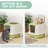 Enclosed Cat Litter Box with Top Exit, Removable Drawers, Scoop & Deodorisation Bags – Green, White and Black