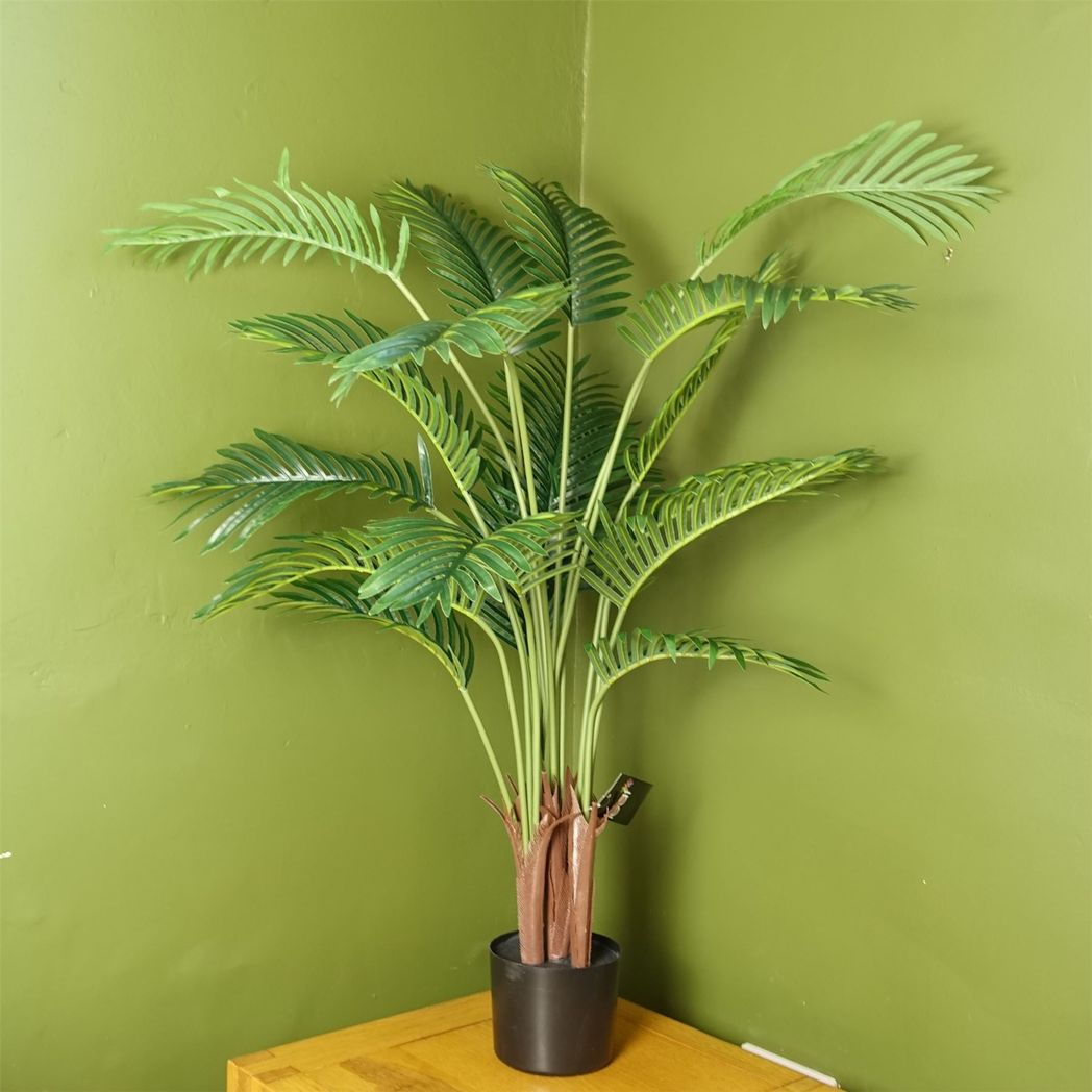 Large Artificial Areca Palm Tree, 110cm in Black Pot – Realistic Indoor Plant with Wired Stems