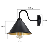 Vintage Cone Wall Light with Swan Neck Arm & E27 Socket – Dimmable Metal Sconce, Black and Gold