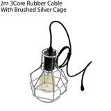 LEDSONE 2m Double Pendant Light with Wire Nest Cage Shades and E27 Holders – Farmhouse Style, Brushed Silver