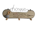 AcaciaHome Wall Mounted Wooden Kitchen Shelf with 3 Iron Hooks – Floating MDF Mug Holder Organiser, Beige