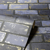 Arthouse Metallic Brick Wallpaper with Gold Highlights – Paste the Paper Feature Wall Covering, Navy and Gold