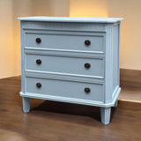 Carved 3-Drawer Chest Console Table with Antique Bronze Handles – Painted Hallway Storage, Sky Blue