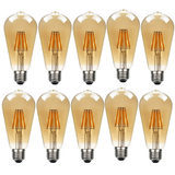 Ledsone 10 Pack E27 ST64 Vintage LED Edison Bulbs, 8W Dimmable Warm White 2700K – Amber Glass Filament