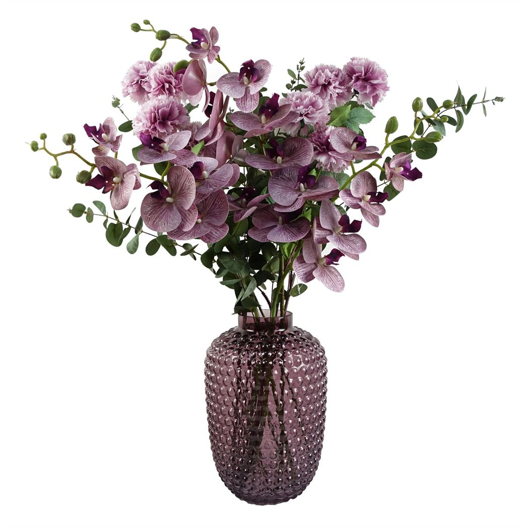 Pack of 6 x 100cm Artificial Phalaenopsis Orchid Purple Stem – 42 Flowers