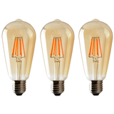 Ledsone 3 Pack E27 Dimmable LED Edison Bulbs, ST64 Amber Glass – 6W Warm White 2700K Vintage Filament