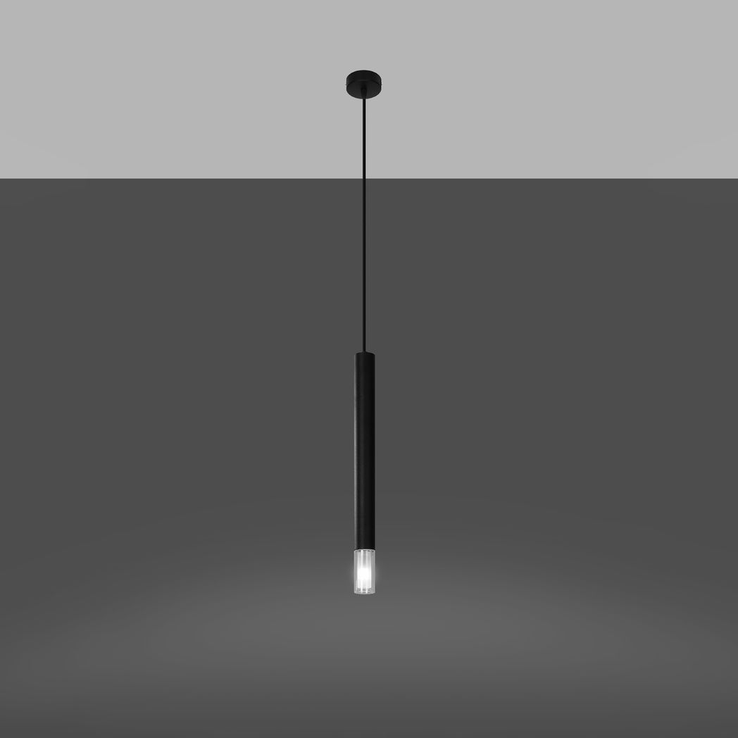 Sollux Lighting Wezyr Modern Pendant Lamp with Steel and Glass Shade, G9 – Hanging Ceiling Light, Black