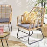Neo Bamboo Style Rattan Garden Sofa Set with Glass Top Table and 2 Chairs, 4 Piece – Indoor & Outdoor, Grey