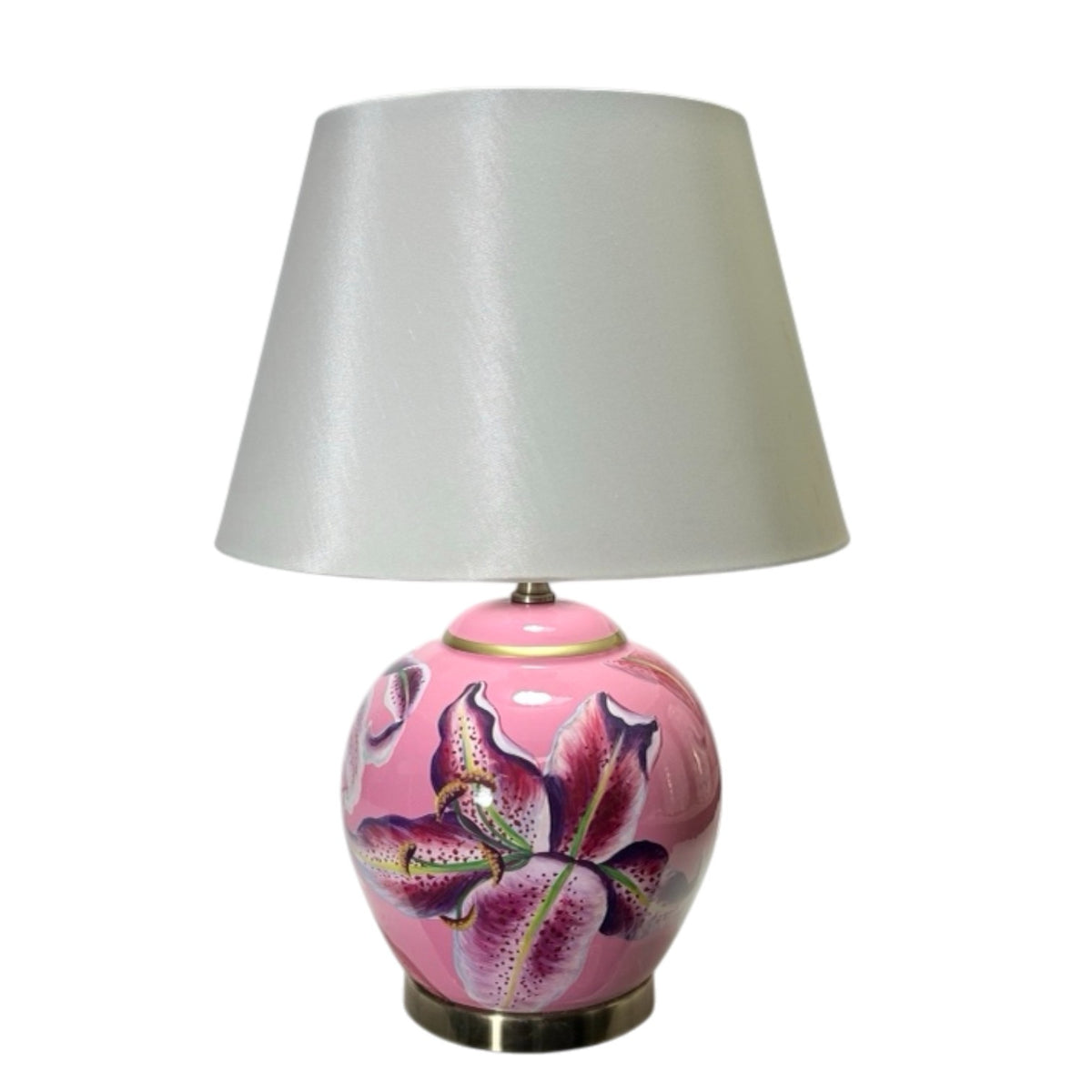 AcaciaHome 40cm Floral Ceramic Table Lamp with Drum Shade – Bedroom & Living Room Lighting