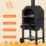 Outsunny Stainless Steel Charcoal Pizza Oven with Thermometer, Chimney & Wheels – Outdoor Garden Oven