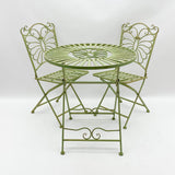 AcaciaHome 3-Piece Metal Garden Bistro Set with Round Table & 2 Folding Chairs – Balcony and Patio Seating, Green