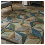Esselle Home Lilianna Embossed Geometric Wool Rug, 120 x 170cm – Hand-Carved 3D Pattern, Mayfair Collection
